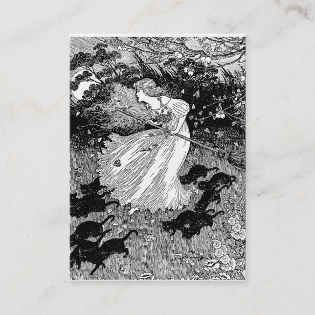 Witch and black cats in moonlight business card (Front)