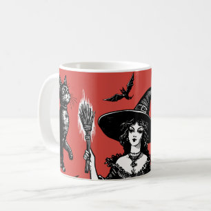Witch and Black Cats Witchy Illustration Coffee Mug