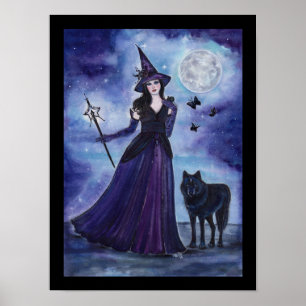 Witch and black wolf by Renee Lavoie Poster