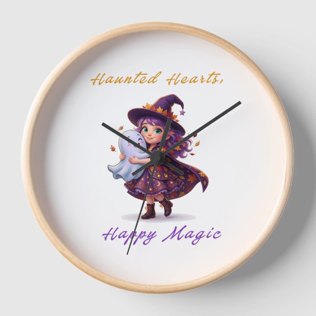 Witch and Boo Besties Cute Halloween Magic Clock (Front)
