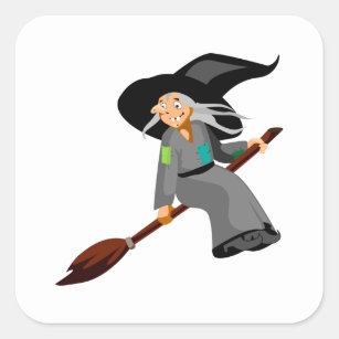 Witch And Broomstick Square Sticker