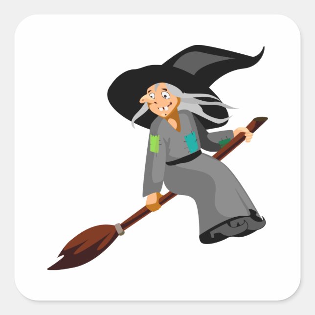 Witch And Broomstick Square Sticker (Front)