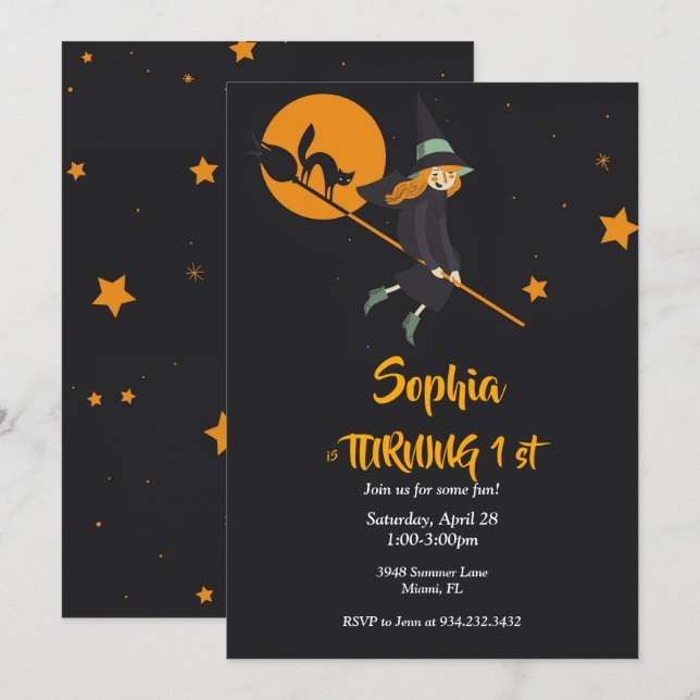 witch and cat birthday card (Front/Back)