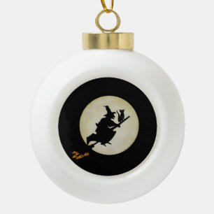 Witch and Cat Ceramic Ball Christmas Ornament