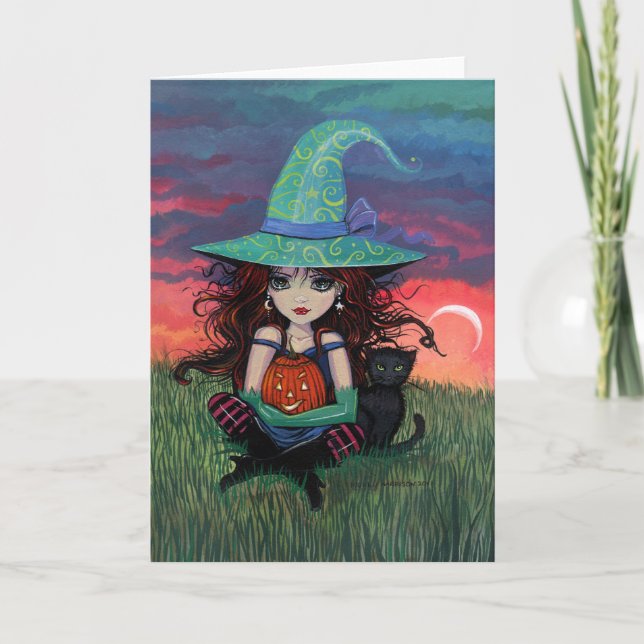 Witch and Cat Halloween Card (Front)