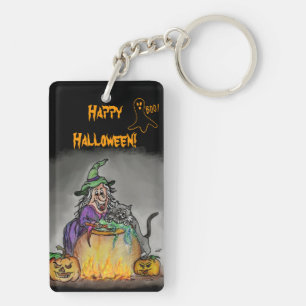 Witch and cat, Happy Halloween! Key Ring