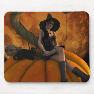 Witch and Cat on Giant Pumpkin  Mouse Mat