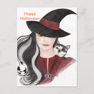 Witch and Cat Postcard