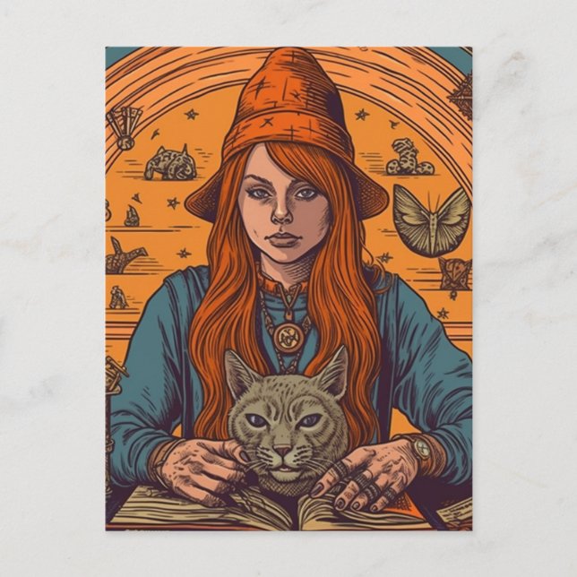 Witch and Cat Postcard (Front)