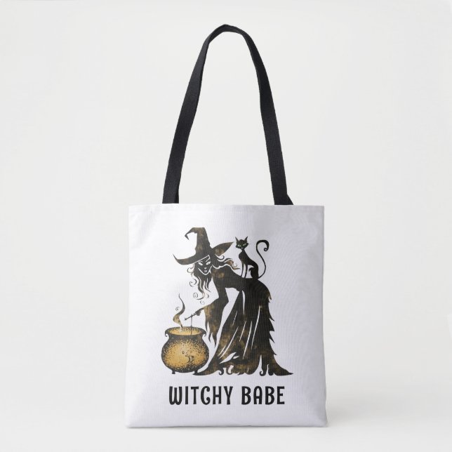 Witch and Cat Tote Bag (Front)
