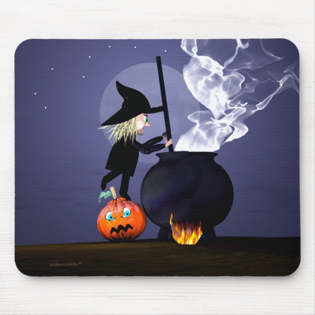 Witch and Cauldron Mouse Mat (Front)