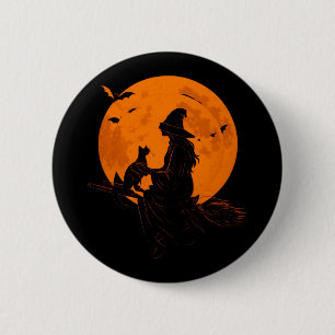 Witch And Cute Cat Black Kitten For Halloween 6 Cm Round Badge