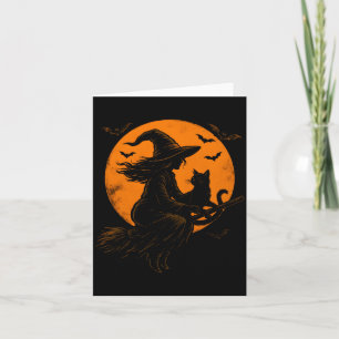 Witch And Cute Cat Black Kitten For Halloween Card