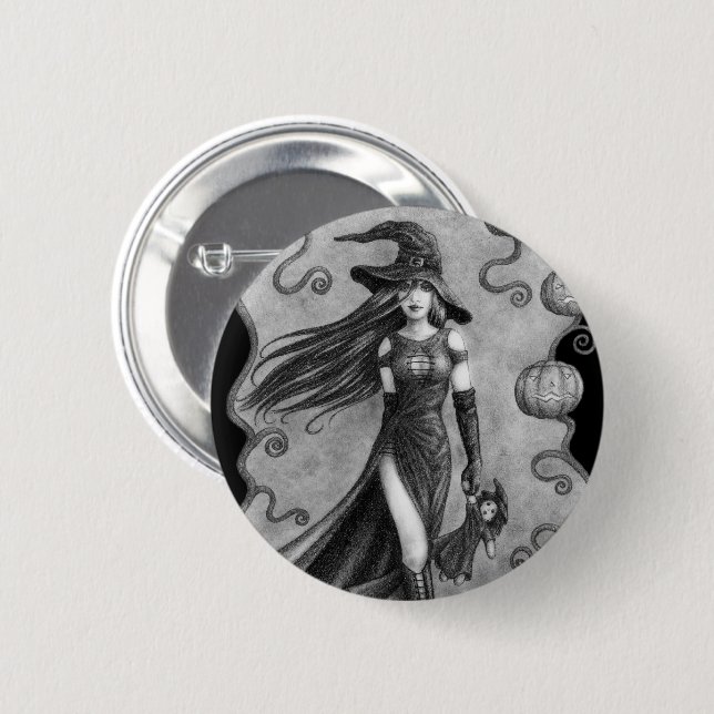 Witch and Doll Halloween 6 Cm Round Badge (Front & Back)
