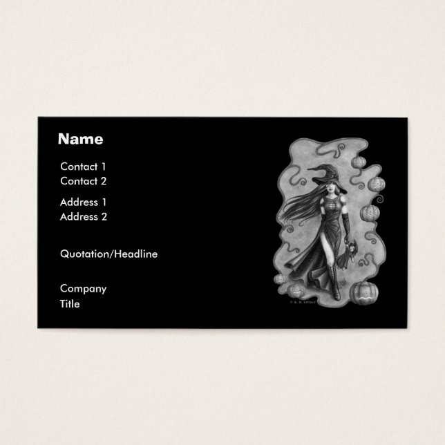 Witch and Doll Halloween business card (Front)