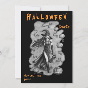 Witch and Doll Halloween invitation