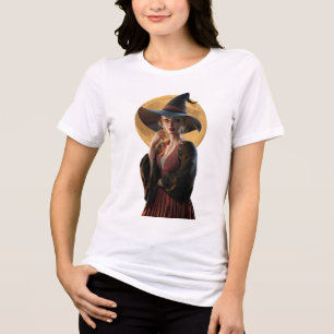 Witch and Full Moon Women's T-Shirt Tri-Blend Shirt