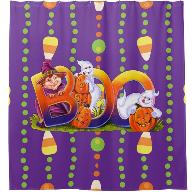 Witch and Ghost Boo Shower Curtain (Front)