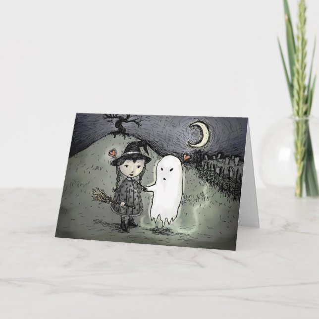 Witch and Ghost in Love Card (Front)
