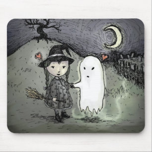 Witch and Ghost in Love Mouse Mat