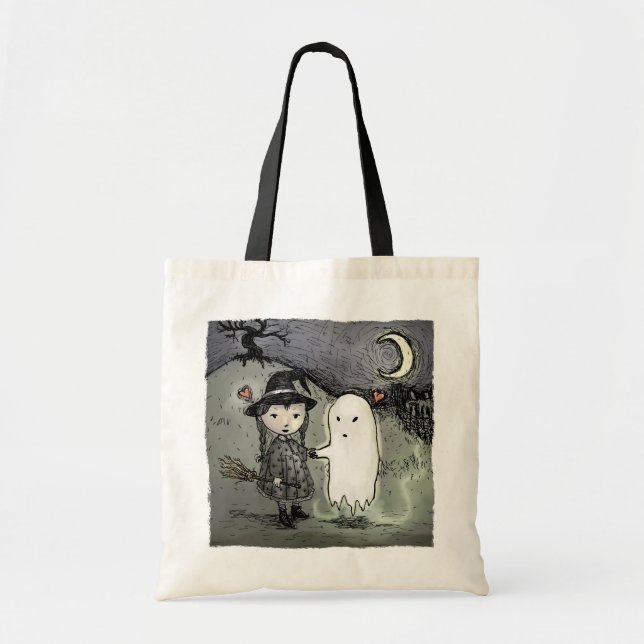 Witch and Ghost in Love Tote Bag (Front)