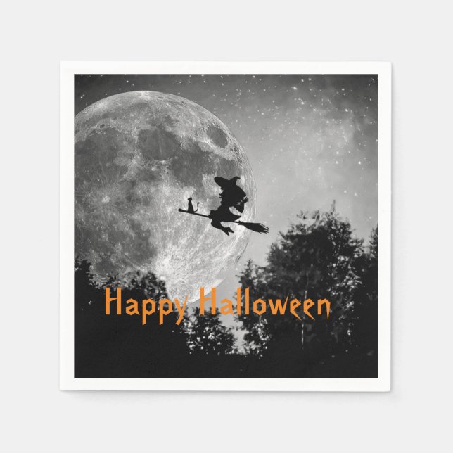 Witch and Moon Halloween Customisable Paper Napkin (Front)