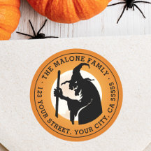 Witch and moon Halloween orange return address