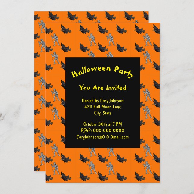 Witch and Mummy Pattern Halloween Invitation (Front/Back)
