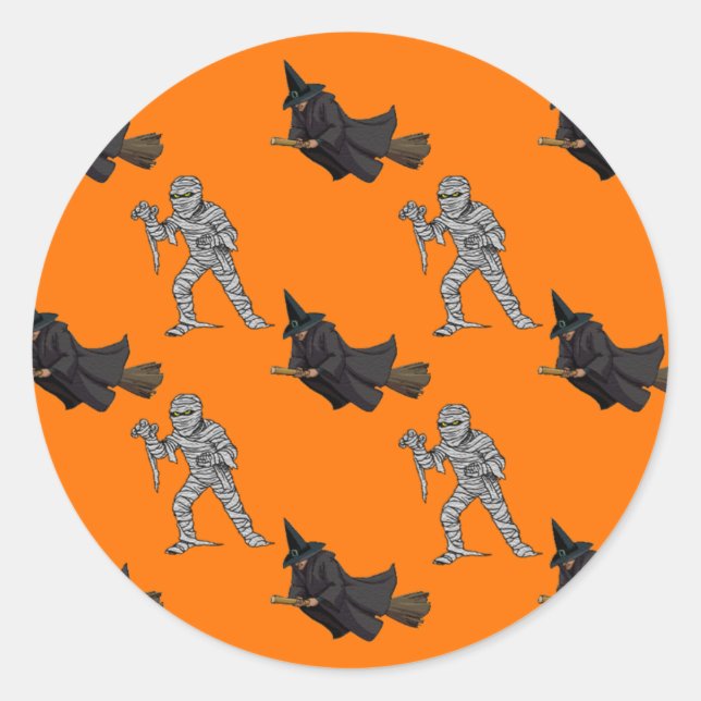 Witch and Mummy Pattern Halloween Sticker (Front)