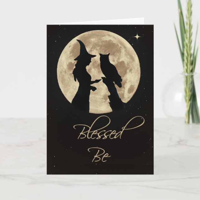 Witch and Owl Blessed Be Birthday Card (Front)