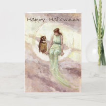Witch and Owl on the Moon Vintage Halloween