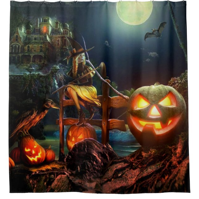 Witch And Pumpkins Shower Curtain (Front)