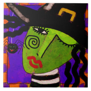 Witch and Spider Abstract Halloween Art Tile