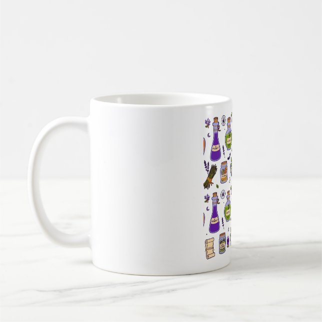 Witch Apothecary Potion Jars Halloween Pattern Coffee Mug (Left)