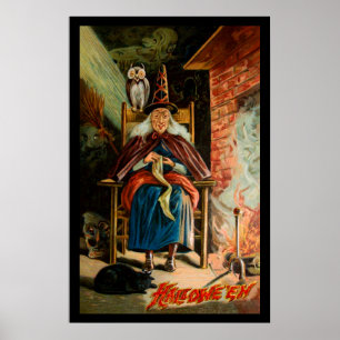 Witch at Fireplace Poster