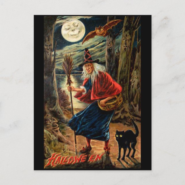 Witch at Halloween Night Postcard (Front)