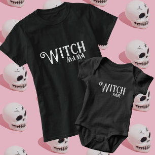 Witch Baby Halloween Mama Matching White Typograph Bodysuit