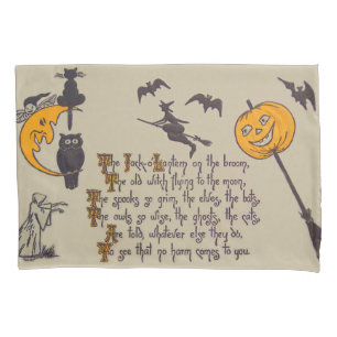 Witch Bat Owl Black Cat Jack O' Lantern Pillowcase