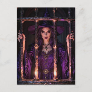Witch behind bars postcard