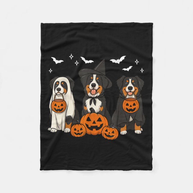 Witch Bernese Mountain Halloween Berner Ghost Dog  Fleece Blanket (Front)