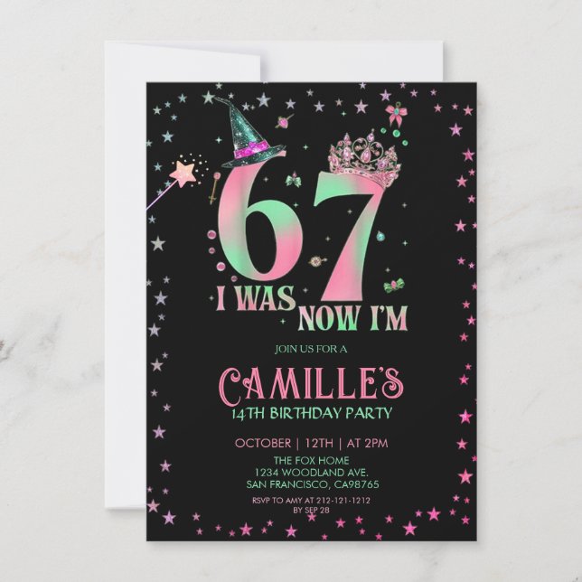  Witch Birthday I Was 6 Now I'm 7 Invitation (Front)