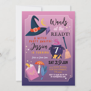 Witch Birthday Party Wands At The Ready Girls Invitation