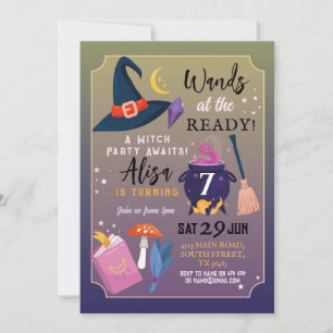 Witch Birthday Party Wands At The Ready Girls Pink Invitation