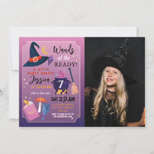 Witch Birthday Party Wands Ready Girls Photo Invitation