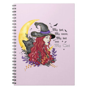 Witch, Black Cat and Crescent Moon Notebook
