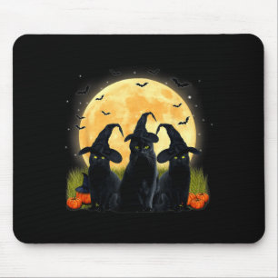 Witch Black Cat And Full Moon Pumpkin Halloween Mouse Mat