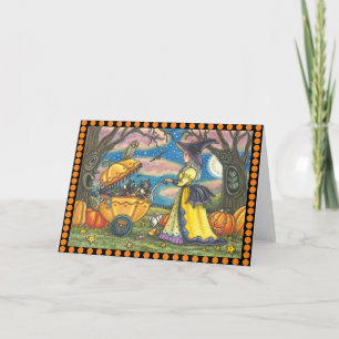 WITCH, BLACK CAT BABY BUGGY, Greeting Card Blank