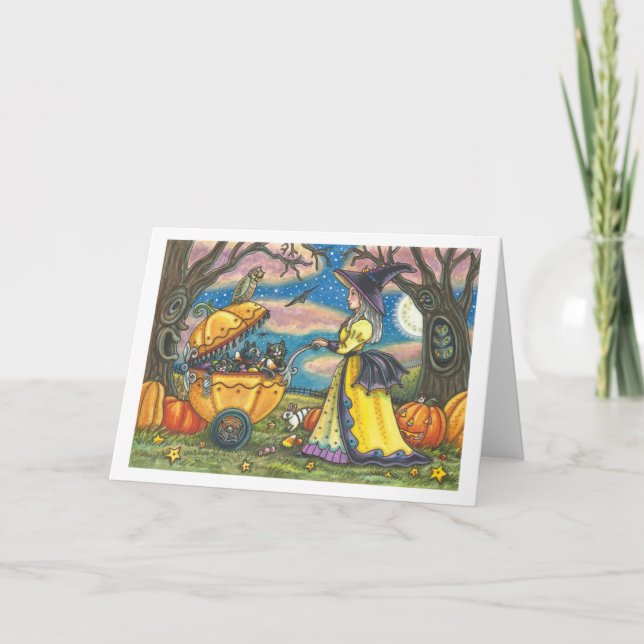 WITCH, BLACK CAT BABY BUGGY, Greeting Card Blank (Front)