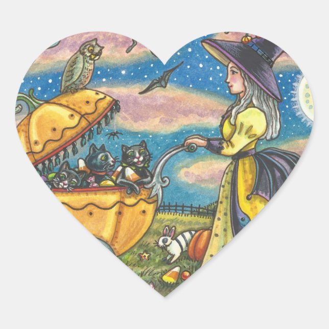 WITCH, BLACK CAT BABY BUGGY STICKERS SHEET Heart (Front)