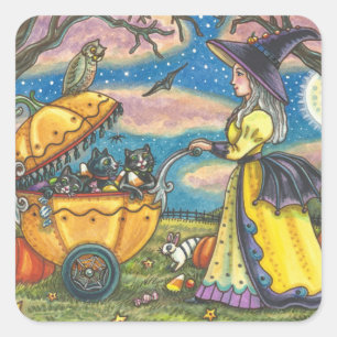 WITCH, BLACK CAT BABY BUGGY STICKERS SHEET Square